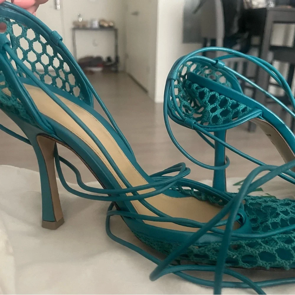 Bottega Veneta Teal Strappy Heels - Picture 1 of 7
